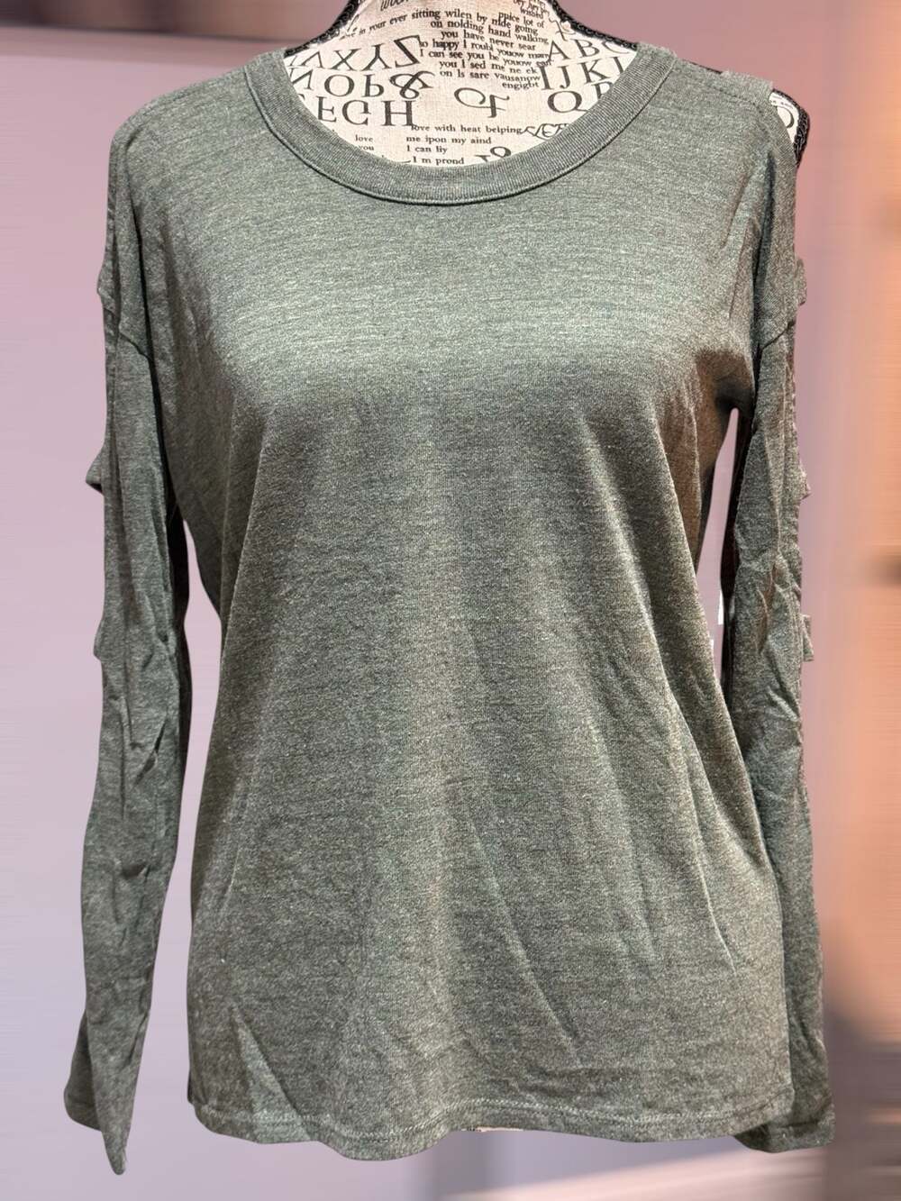 Chaser NWT Ladder Sleeve Long Sleeve XS Heather Olive Green Cutout Sleeve
